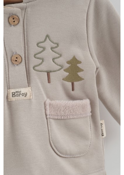 Erkek Bebek Çam Ağaç Nakışlı Kapüşonlu Kanguru Alt Üst Takım (9-12-18 Ay) fiyatları