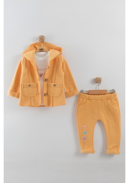 Kız Bebek Kalp Nakışlı 3'lü Eşofman Takım (9-12-18 Ay)