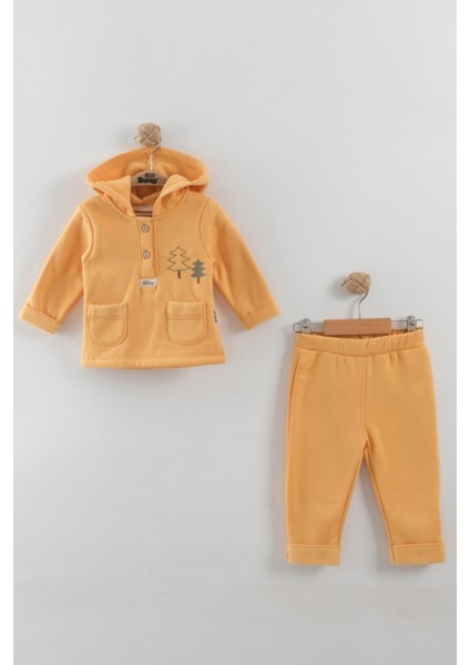 Erkek Bebek Çam Ağaç Nakışlı Kapüşonlu Kanguru Alt Üst Takım (9-12-18 Ay)