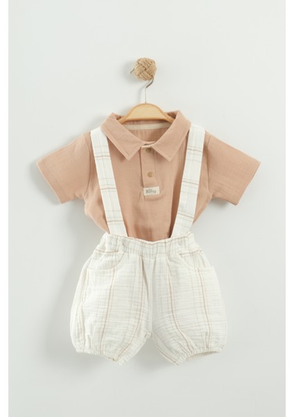 Erkek Bebek Gömlek, Tişört ve Askılı Şort 3’lü Takım (9-12-18-24 Ay)