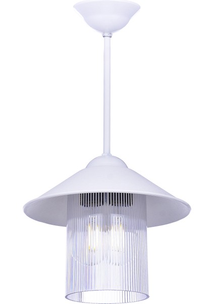 Fötr Tekli Modern Camlı Sarkıt Avize – Beyaz, Şeffaf Cam ve Dekoratif Tasarım