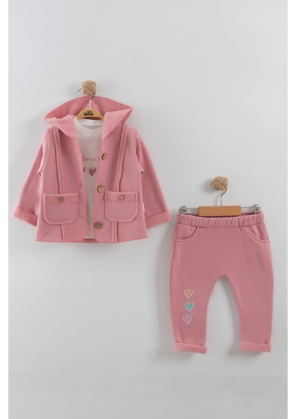 Kız Bebek Kalp Nakışlı 3'lü Eşofman Takım (9-12-18 Ay)