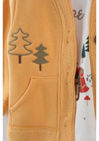 Erkek Bebek Çam Ağaç Nakışlı Hırka Tişört Pantlon 3'lü Takım (9-12-18 Ay) fiyatları