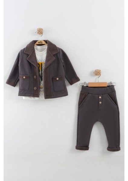 Erkek Bebek Kaşe Kaban 3'lü Takım (9-12-18 Ay)
