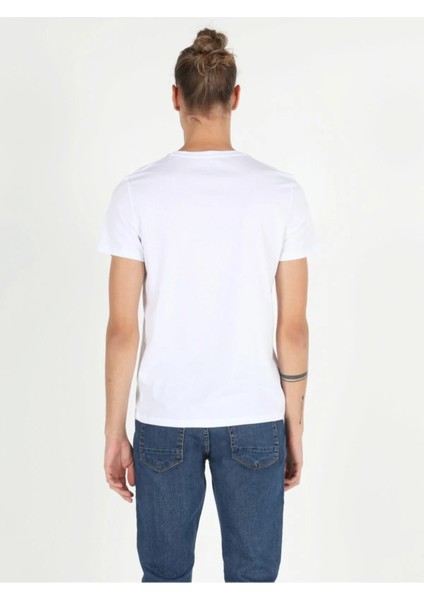 Regular Fit Bisiklet Yaka Örme Erkek Beyaz Kısa Kol Tişört