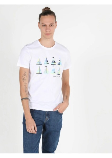 Regular Fit Bisiklet Yaka Örme Erkek Beyaz Kısa Kol Tişört modelleri
