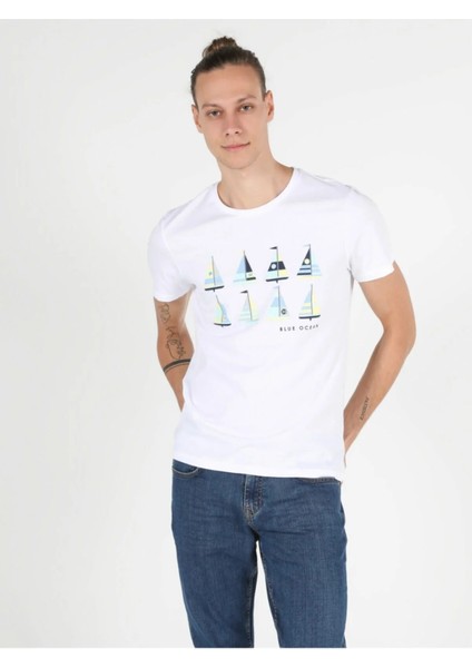 Regular Fit Bisiklet Yaka Örme Erkek Beyaz Kısa Kol Tişört fırsatları