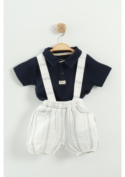 Erkek Bebek Gömlek, Tişört ve Askılı Şort 3’lü Takım (9-12-18-24 Ay)