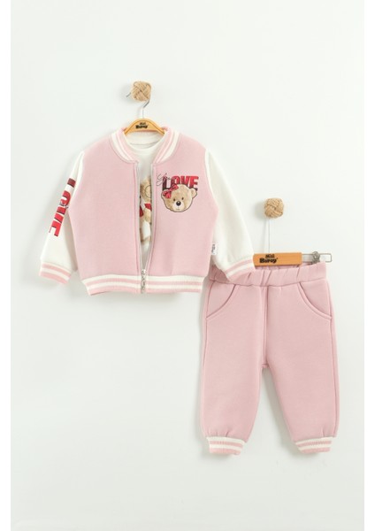 Kız Bebek Ayı Love Nakışlı 3'lü Eşofman Takım (9-12-18 Ay)