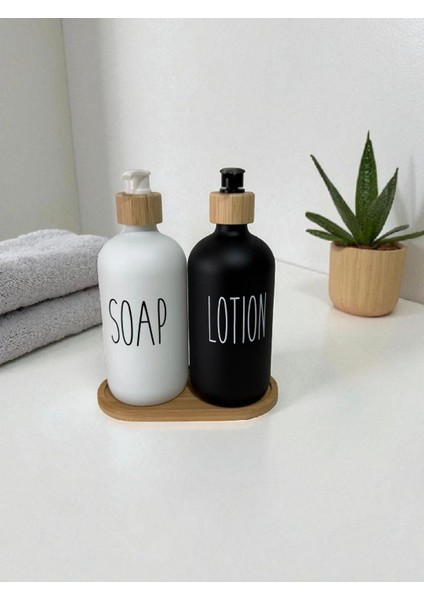 Banyo Sabun ve Losyon Dispenser Seti – 2'li Şık Tasarım (Ahşap Kapaklı) modelleri