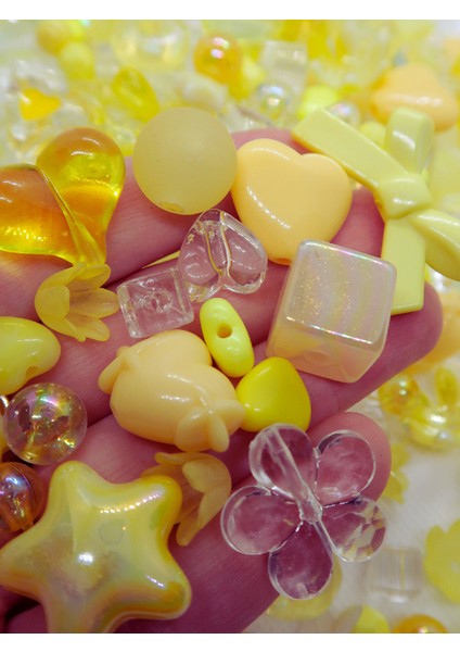 Sarı Jelly Charm Boncuk Karışık 50 Adet Figür Boncuk