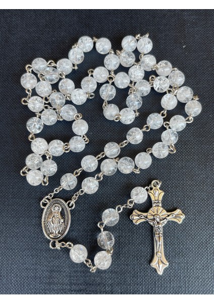 6mm Necef Doğal Taş Katolik Hristiyan Rosary Tesbih / Haç Kolye - Gümüş Rengi