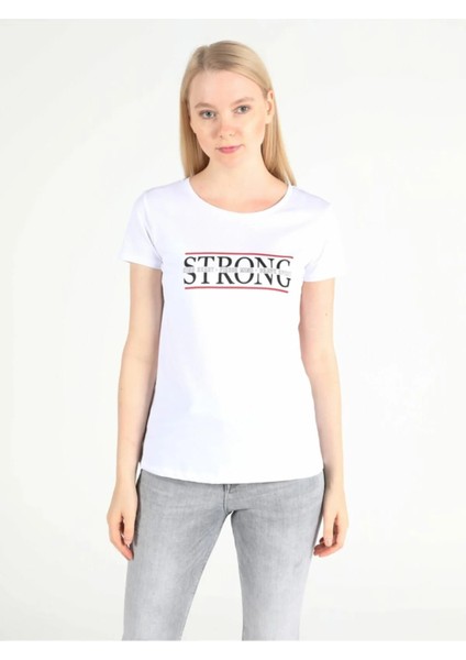 Regular Fit Bisiklet Yaka Örme Kadın Beyaz Kısa Kol Tişört modelleri