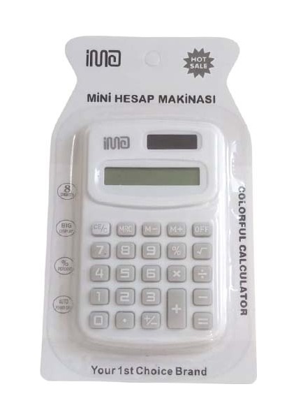 Güneş Enerjili ve Pilli 8 Haneli Küçük Hesap Makinesi (1 Adet) (Ebat: 10 cm x 6,1 Cm)