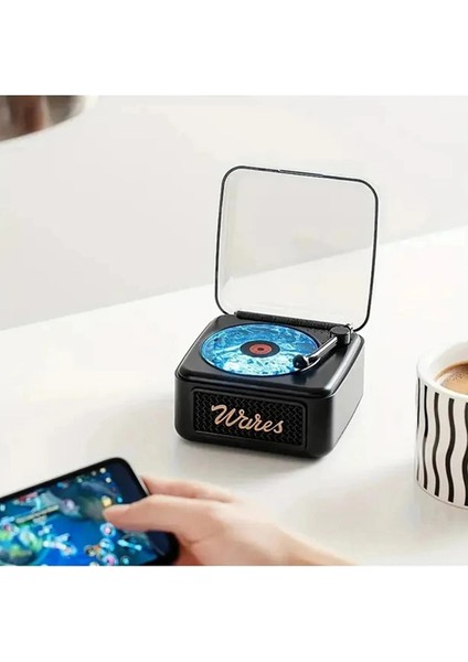 Nostalji Mini Plak Görünümlü Radyolu Bluetooth Hoparlör 3D Ses Dalgası Retro Müzik Plak Siyah - Lisinya fiyatları