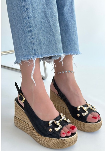 Caver Siyah Cilt Dolgu Topuk Sandalet - Lisinya modelleri