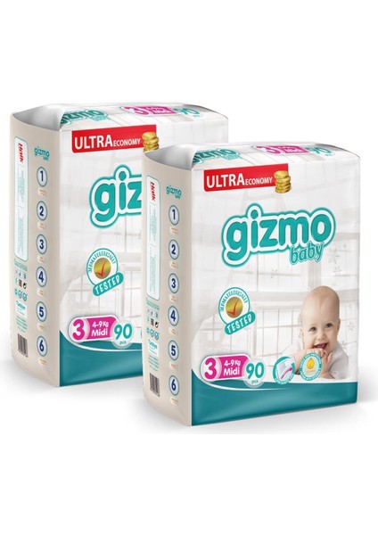 Bebek Bezi Ultra Eco Paket 3 Numara Midi 180 Adet