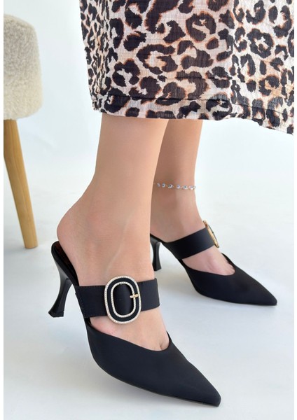 Yote Siyah Saten Topuklu Terlik - Lisinya modelleri