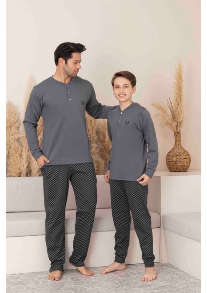 Baba Oğul Kombin Yapılabilir Uzun Kollu Interlok Aile Bağı Pijama TAKIMI-4100