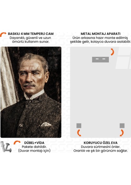 Ne Mutlu – Mustafa Kemal Atatürk – Ata Sözü Cam Tablo fırsatları