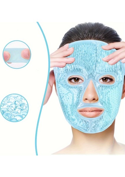 Terapi Jel Yüz Maskesi Soğuk ve Sıcak Boncuklu Ayarlanabilir Maske (Mavi) ( Lisinya )