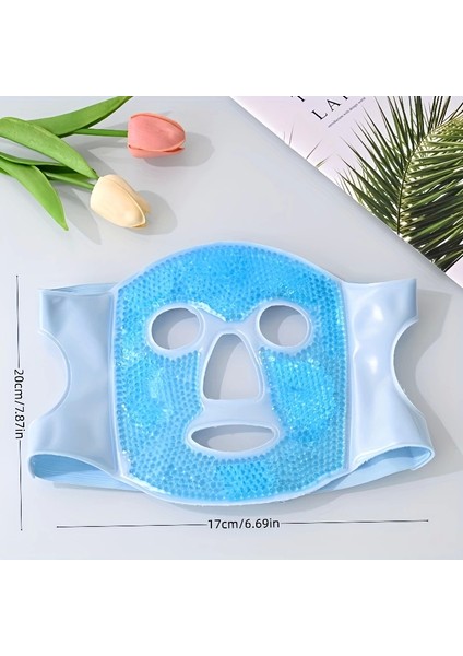 Terapi Jel Yüz Maskesi Soğuk ve Sıcak Boncuklu Ayarlanabilir Maske (Mavi) ( Lisinya )