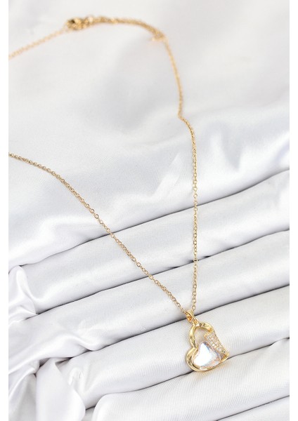 316L Çelik Zirkon Taşlı Kalp Model Gold Renk Kadın Kolye - Lisinya fiyatları