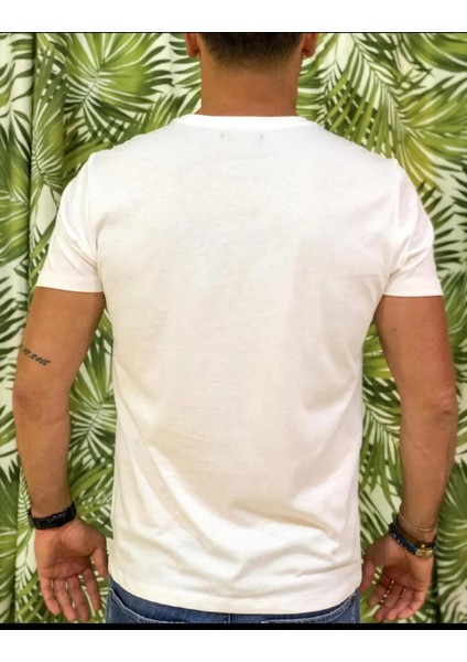 Erkek Regular Fit Bisiklet Yaka Örme,beyaz Renk Kısa Kol Tshirt