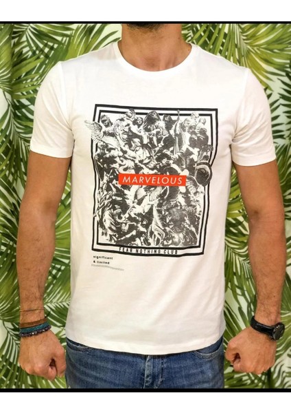 Erkek Regular Fit Bisiklet Yaka Örme,beyaz Renk Kısa Kol Tshirt fiyatları