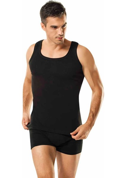 Erkek Siyah Tekli Ribana Klasik Askılı Atlet