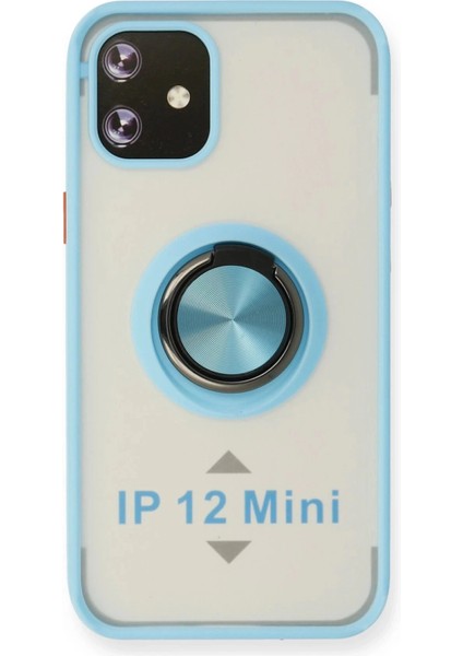 iPhone 12 Kılıf Montreal Yüzüklü Silikon Kapak - Buz MAVI-(5796)