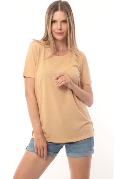 Kadın Buklet Kumaş Düz Sade Büyük Beden Curve Yarım Kol Bluz