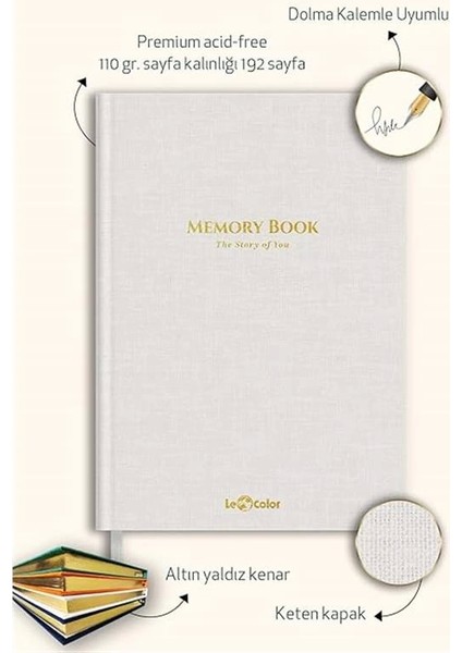 Memory Book Keten Hatıra Defteri Altın Kenarlı Anı Albümü Beyaz fiyatları