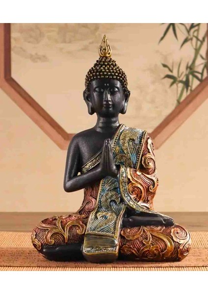 Budha Buda Biblo Heykel, El Boyama Taş Ürün 19 cm