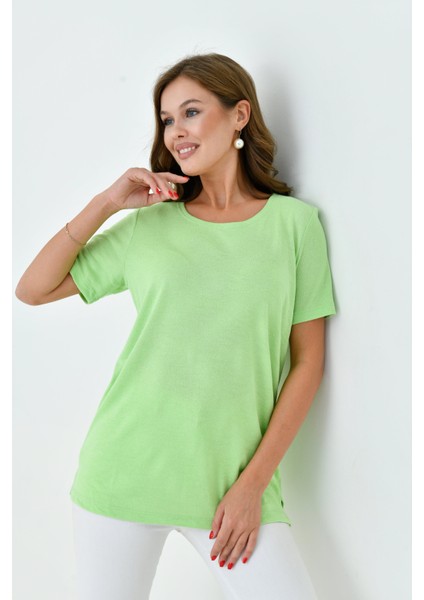 Kadın Buklet Kumaş Düz Sade Büyük Beden Curve Yarım Kol Bluz