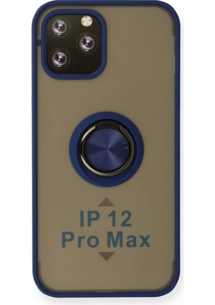 iPhone 12 Pro Max Kılıf Montreal Yüzüklü Silikon Kapak - LACIVERT-(5796)