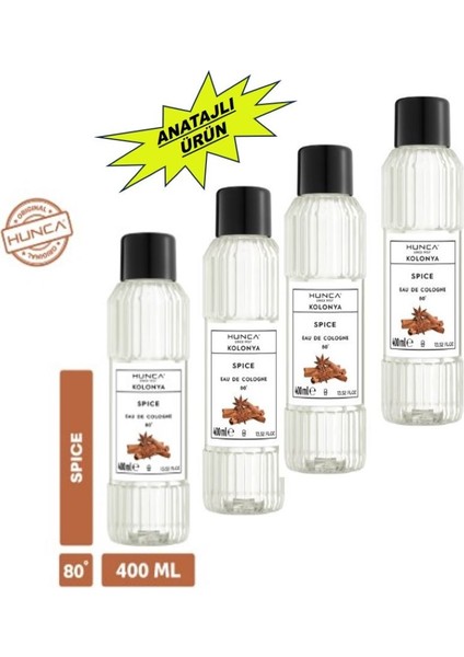 Tarçın Kolonyası 400 ml – Ferahlatıcı Baharatlı Koku, Kalıcı Etki 4 Adet
