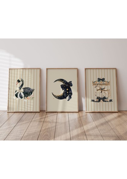 (Çerçevesiz) 3lü Poster Seti Çocuk Odası Siyah Kuğu Çerçevesiz Çocuk Odası Dekorasyon modelleri
