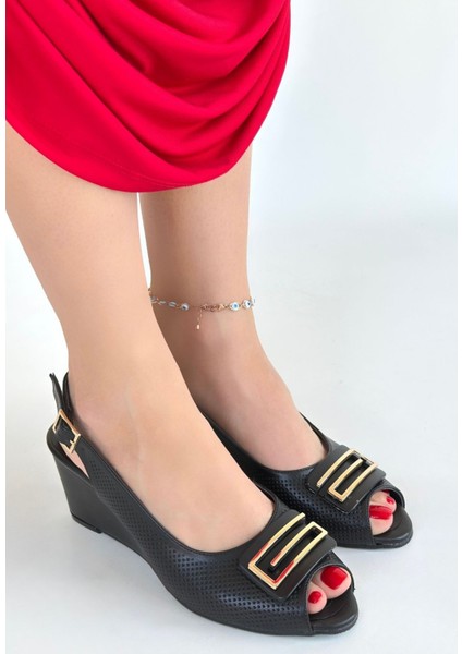 Mamba Siyah Cilt Dolgu Topuk Ayakkabı - Lisinya fiyatları