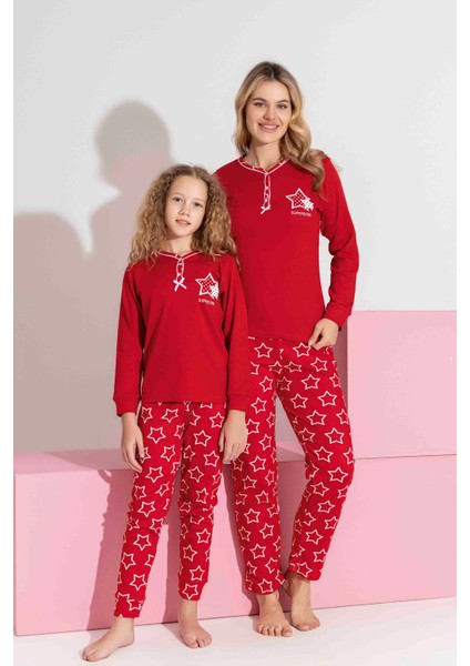 Anne-Kız Kombin Yapılabilir Uzun Kollu Interlok Aile Bağı Pijama TAKIMI-3198