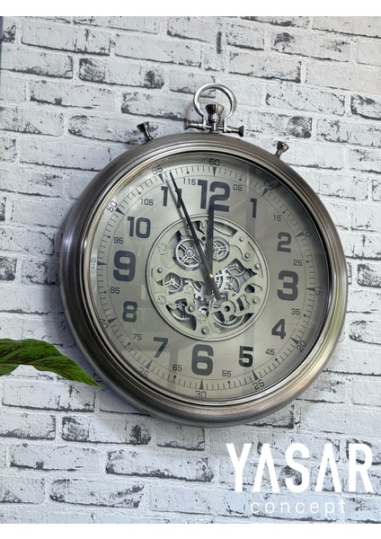 Chronovia Metal Çarklı Duvar Saati Gümüş 60 cm