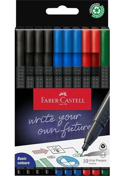 Faber-Castell Grip Finepen Ince Keçe Uçlu Kalem Seti, 10’lu, Ofis ve Günlük Kullanım, 0.4 mm Hassas
