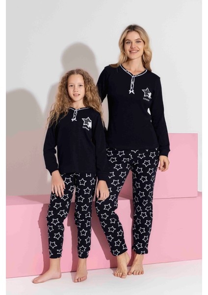 Anne-Kız Kombin Yapılabilir Uzun Kollu Interlok Aile Bağı Pijama TAKIMI-3198