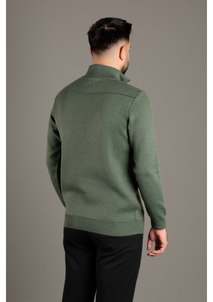 Erkek Haki Fermuarlı Dik Yaka Triko modelleri