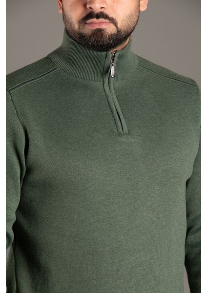Erkek Haki Fermuarlı Dik Yaka Triko indirimleri