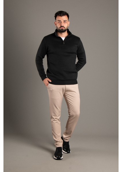Erkek Siyah Fermuarlı Dik Yaka Triko modelleri