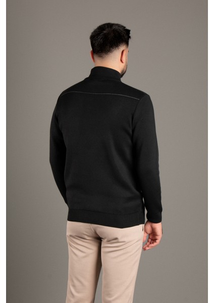 Erkek Siyah Fermuarlı Dik Yaka Triko fırsatları