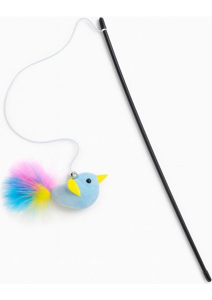 Tüylü Kedi Oltası | Peluş Mavi Kuşlu Kedi Oyun Oltası | Interaktif Kedi Oyuncağı