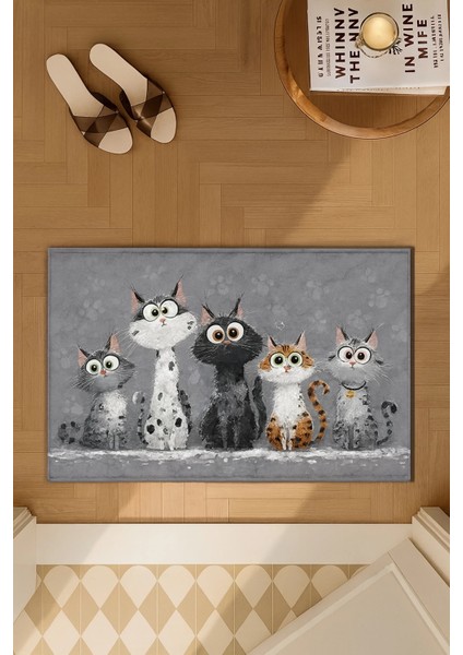 Miyavcıklar Derneği Welcome Hoş Geldiniz Gri Dijital Baskılı Kapı Önü Paspası 45X70CM fiyatları
