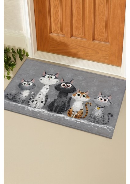 Miyavcıklar Derneği Welcome Hoş Geldiniz Gri Dijital Baskılı Kapı Önü Paspası 45X70CM modelleri